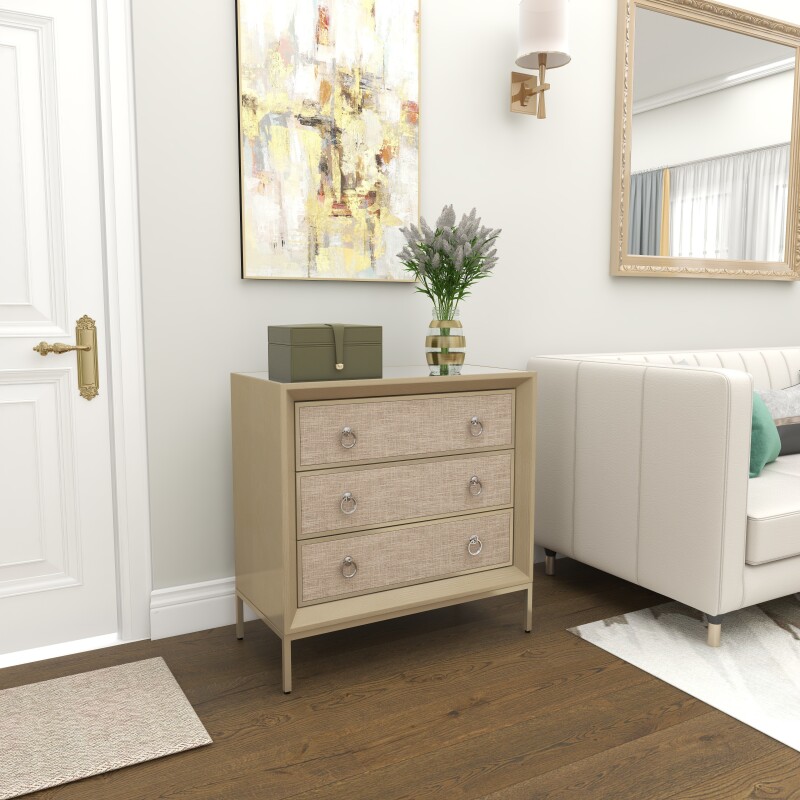 UMA 601696 Beige Linen and Wood Glam Chest 1