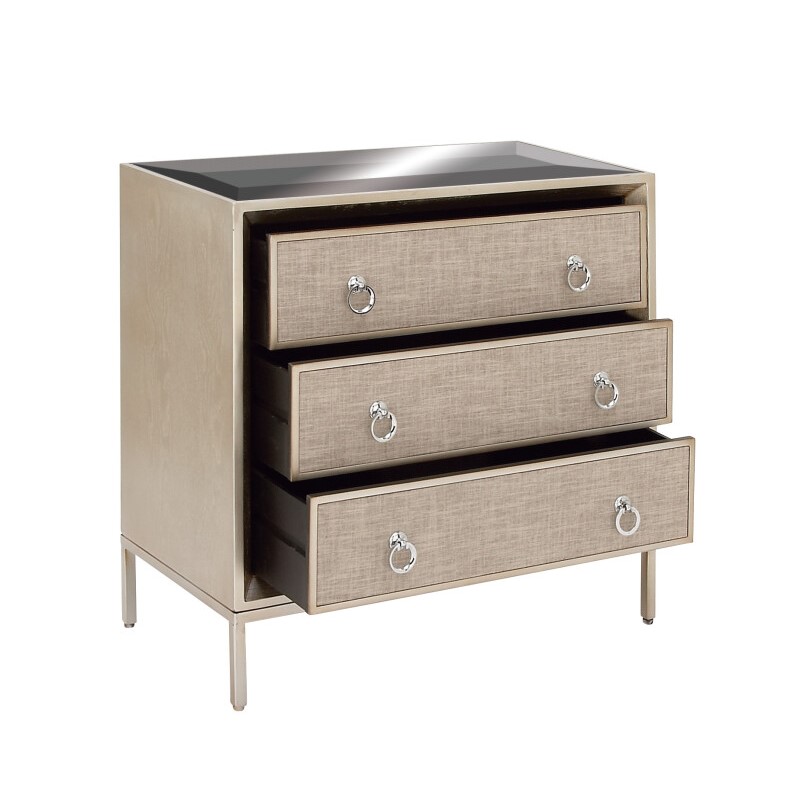 UMA 601696 Beige Linen and Wood Glam Chest 14