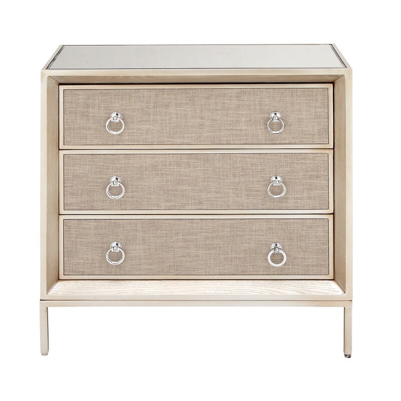 601696 Beige Linen and Wood Glam Chest, 32" x 32" x 16"