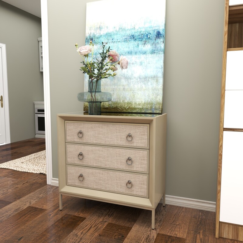 UMA 601696 Beige Linen and Wood Glam Chest 3
