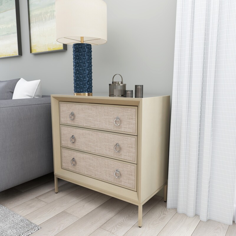 UMA 601696 Beige Linen and Wood Glam Chest 5