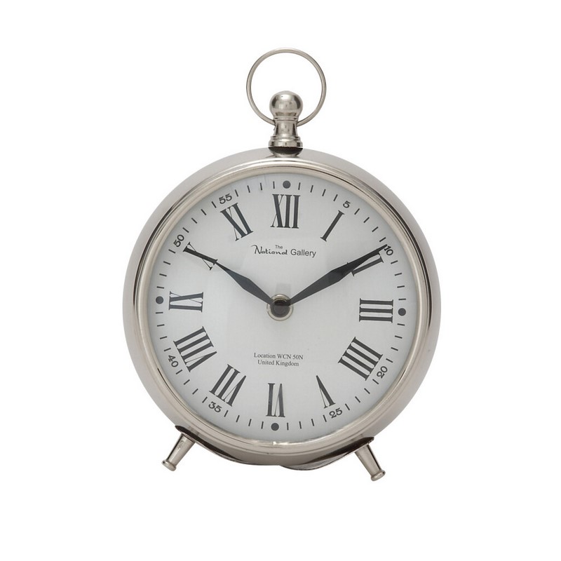 601734 Silver Stainless Steel and Aluminum Clock, 7" x 6" x 3"