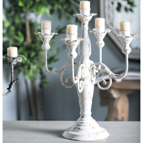 601905 White Metal Vintage Candlestick Holders, 19" x 16" x 16"