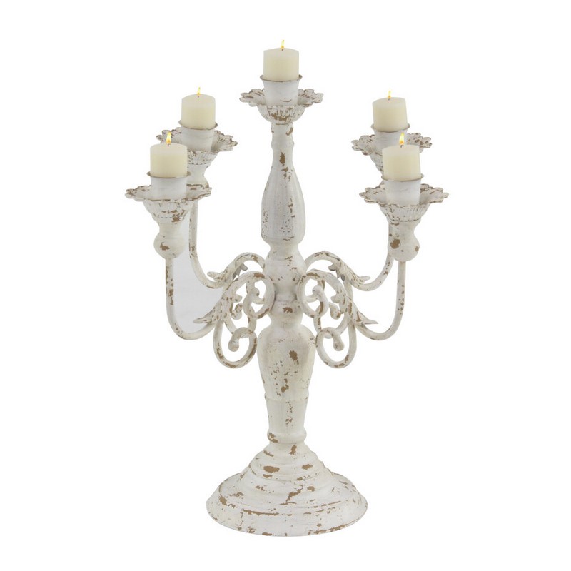 White Metal Vintage Candlestick Holders, 19" x 16" x 16"