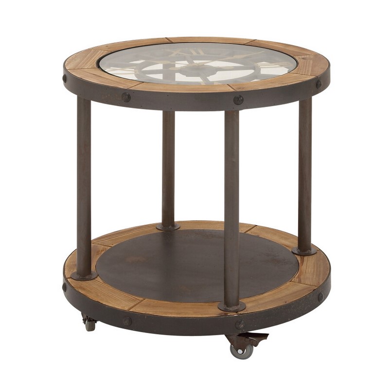 UMA 602139 Brown Industrial Metal Accent Table 4