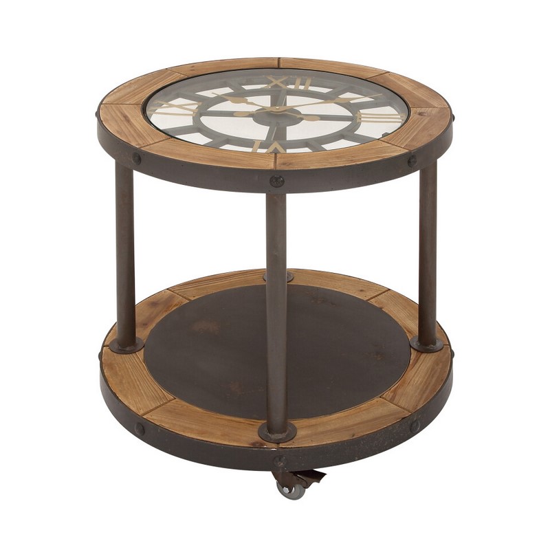Brown Industrial Metal Accent Table, 25" x 24"
