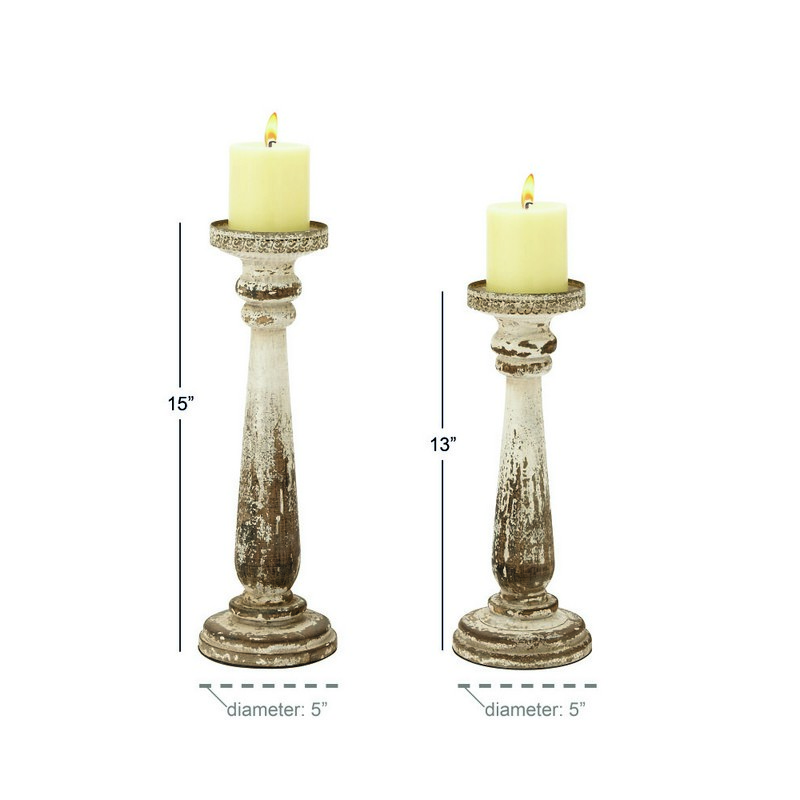 UMA 602143 Set of 2 Brown Wood Traditional Candle Holder 3