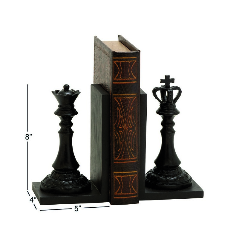UMA 602225 Set of 2 Black Resin Traditional Chess Bookends 3