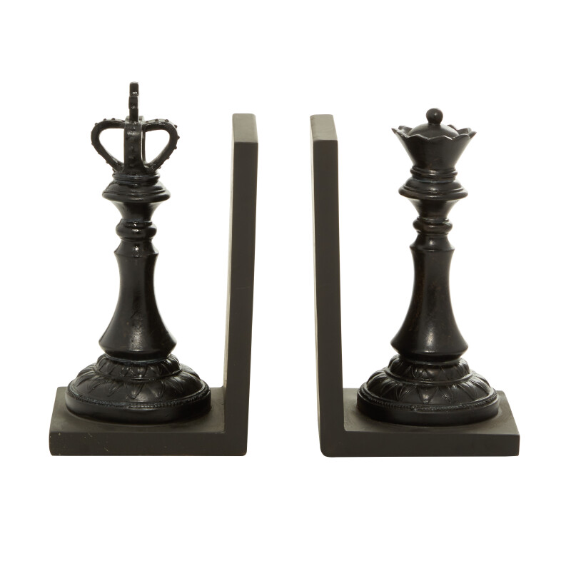 UMA 602225 Set of 2 Black Resin Traditional Chess Bookends 4