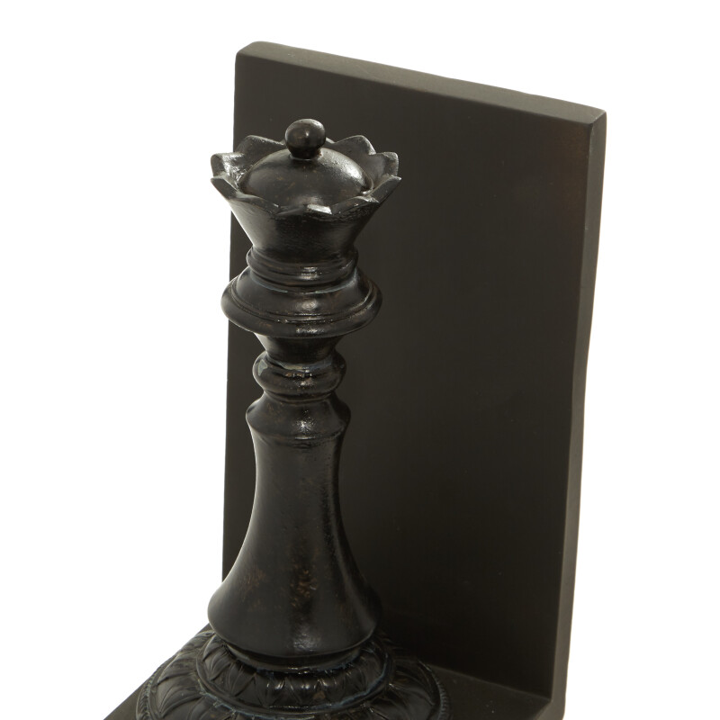 UMA 602225 Set of 2 Black Resin Traditional Chess Bookends 6