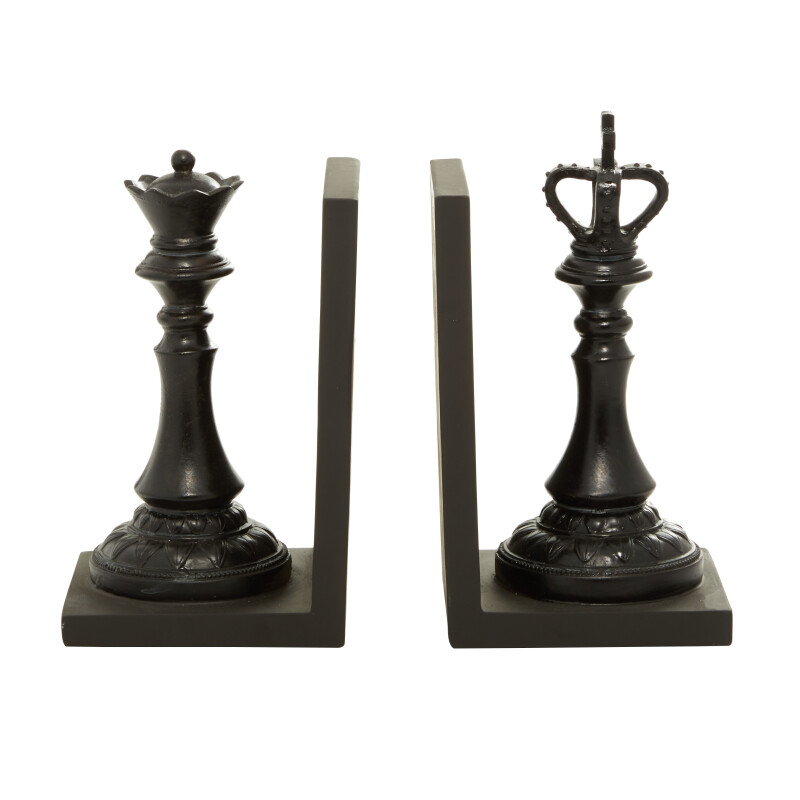 UMA 602225 Set of 2 Black Resin Traditional Chess Bookends 7