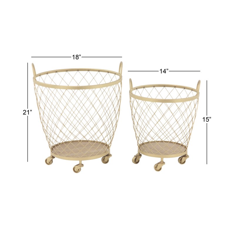 UMA 602337 Modern Gold Metallic Rolling Basket Set of 2 2