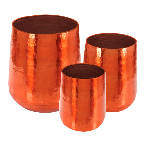 602650 Set of 3 Copper Aluminum Glam Planter, 21", 16", 13"