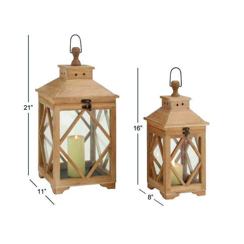 UMA 602690 Set of 2 Brown Wood Coastal Lantern 2