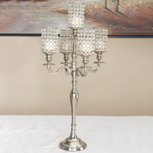 602747 Silver Aluminum Glam Candle Holder, 29" x 15" x 15"