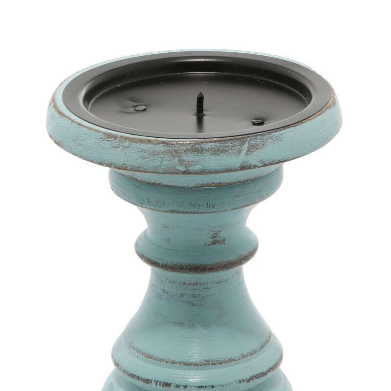 UMA 602752 Set of 3 Light Blue Wood Coastal Candle Holder 4