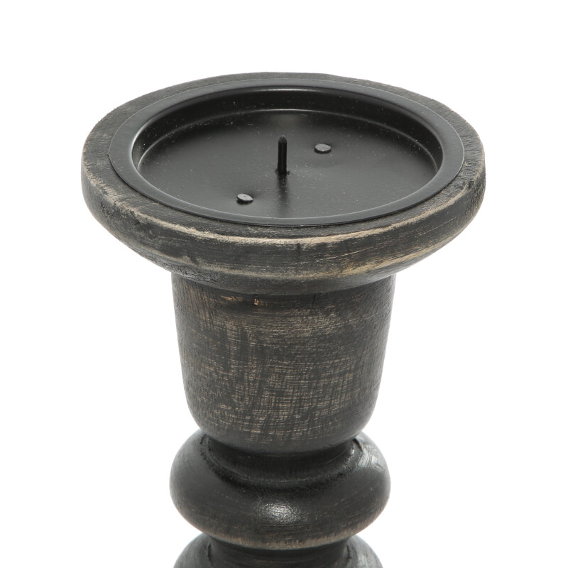 UMA 602754 Set of 3 Dark Brown Wood Traditional Candle Holder 3