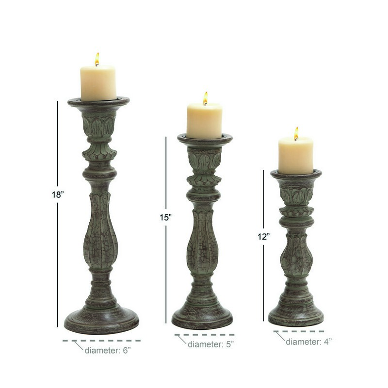 UMA 602767 Set of 3 Brown Wood Traditional Candle Holder 3