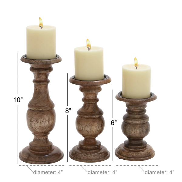 Uma 602770 Set Of 3 Brown Wood Traditional Candle Holder 10