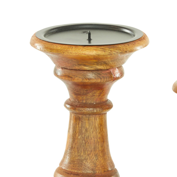 Uma 602770 Set Of 3 Brown Wood Traditional Candle Holder 4