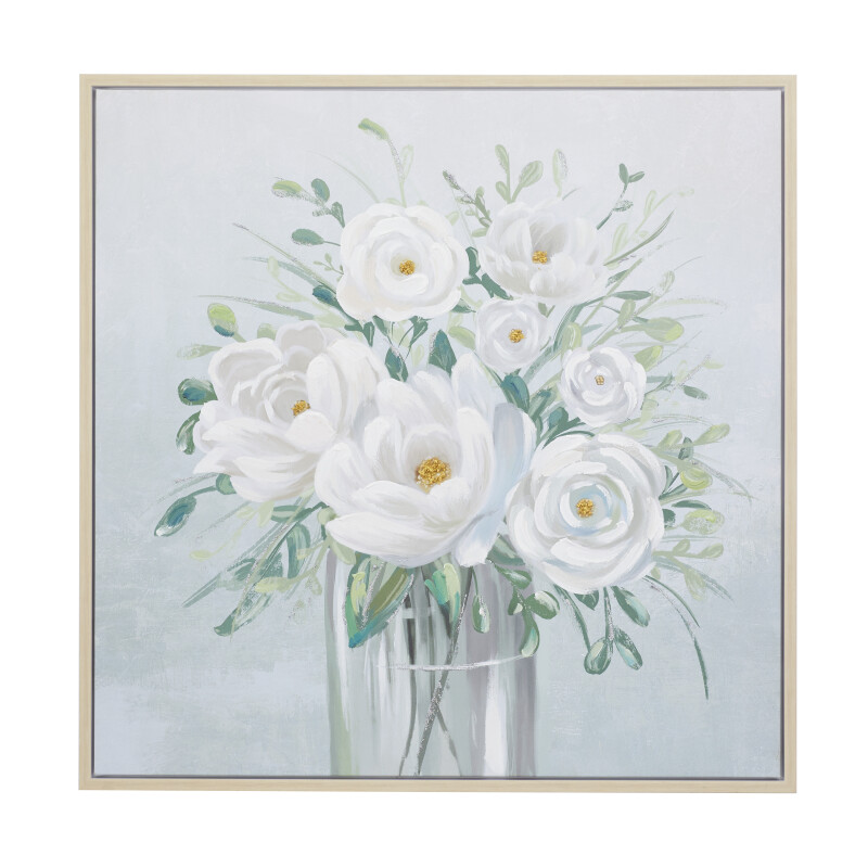 602951 White Polystone French Country Framed Wall Art, 40" x 40" x 2"