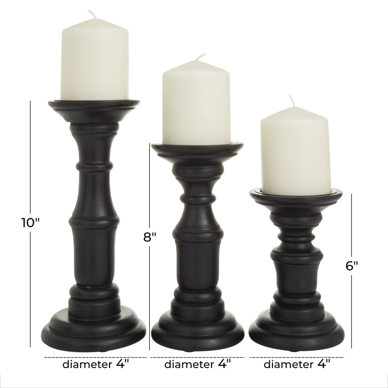UMA 603041 Set of 3 Black Wood Traditional Candle Holders 2