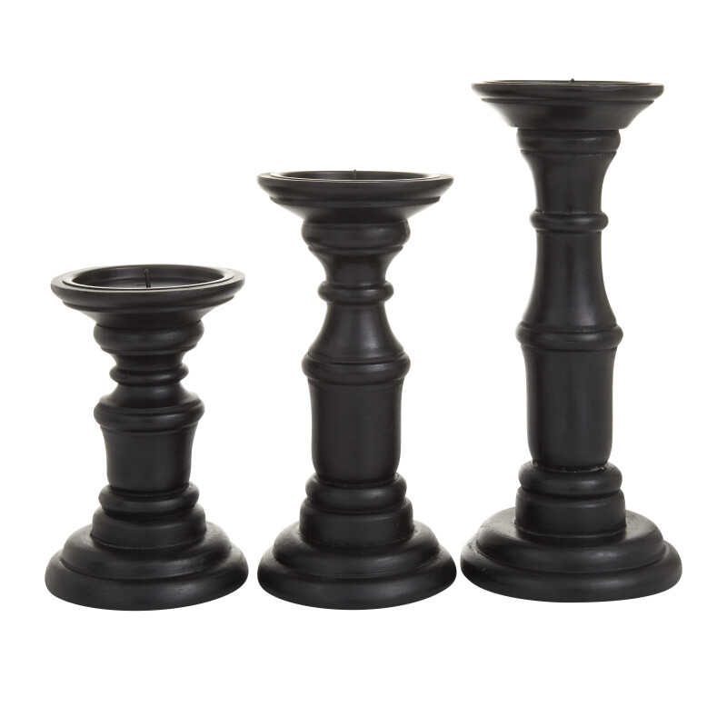 UMA 603041 Set of 3 Black Wood Traditional Candle Holders 3