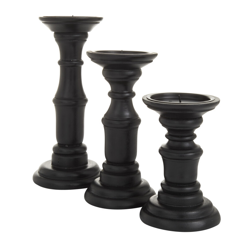 UMA 603041 Set of 3 Black Wood Traditional Candle Holders 6