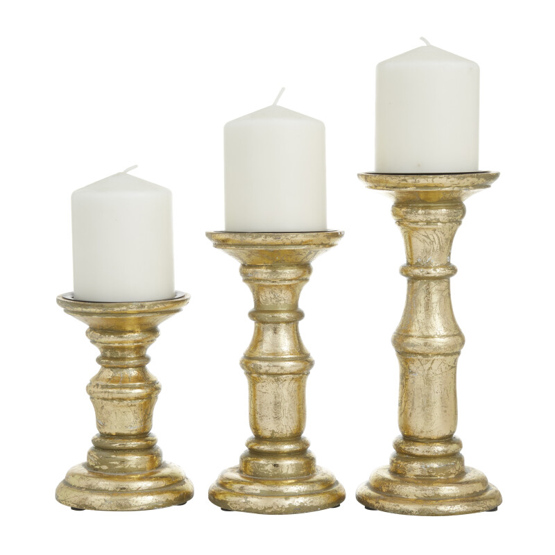 603042 Gold Wood Traditional Candle holder 10",8",6"