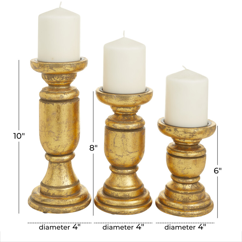 UMA 603046 Set of 3 Gold Wood Traditional Candle Holders 2