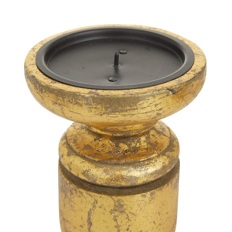 UMA 603046 Set of 3 Gold Wood Traditional Candle Holders 5