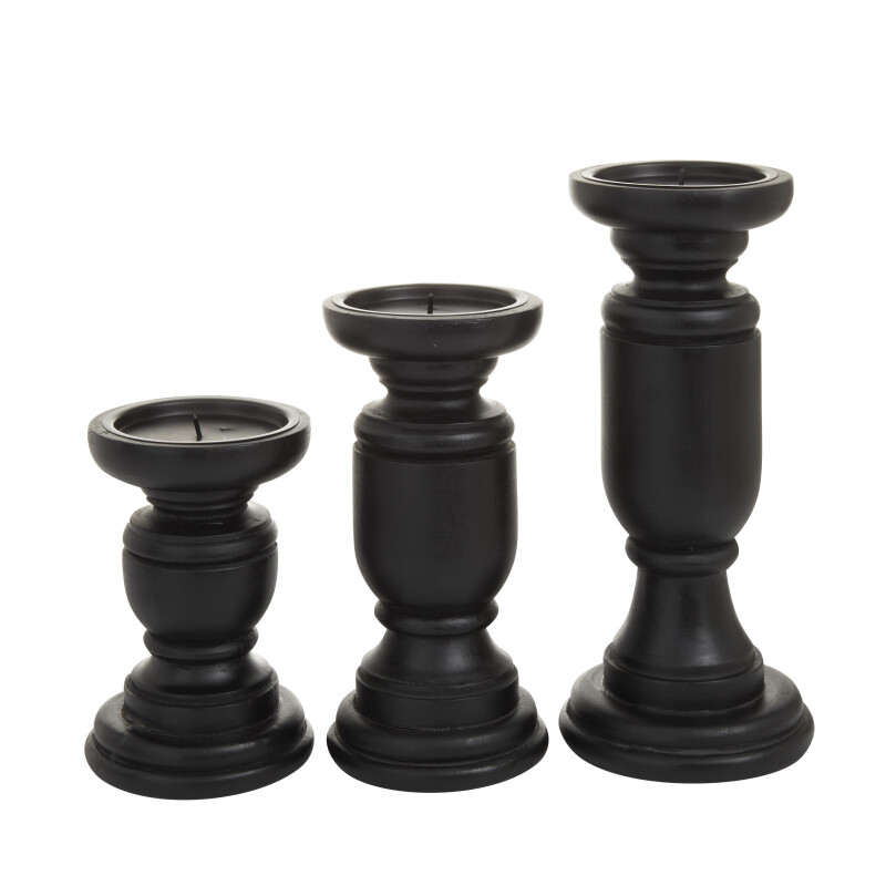 UMA 603047 Set of 3 Black Wood Traditional Candle Holders 3