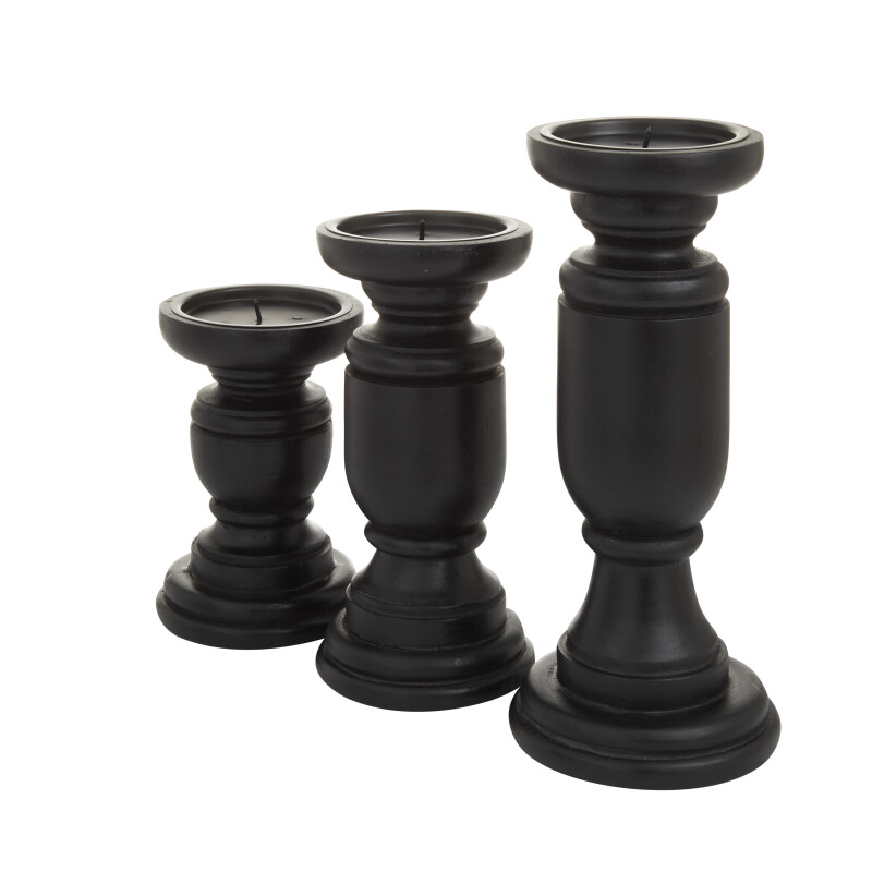 UMA 603047 Set of 3 Black Wood Traditional Candle Holders 6