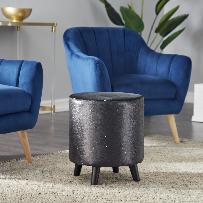 603104 Black Wood and Fabric Contemporary Stool, 18" x 16" x 16"