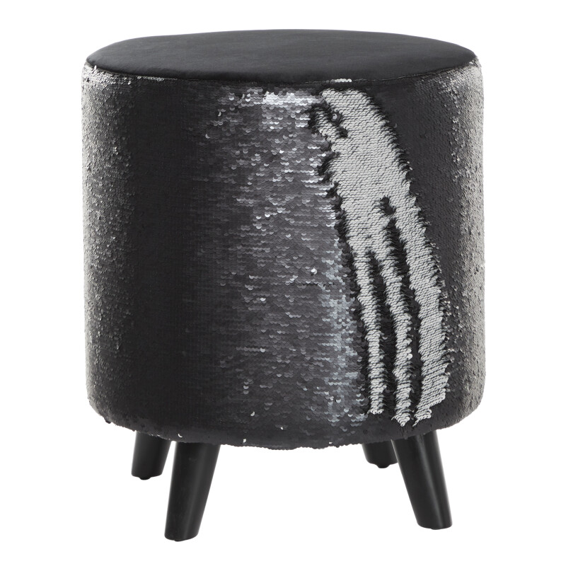 603104 Black Wood and Fabric Contemporary Stool, 18" x 16" x 16"