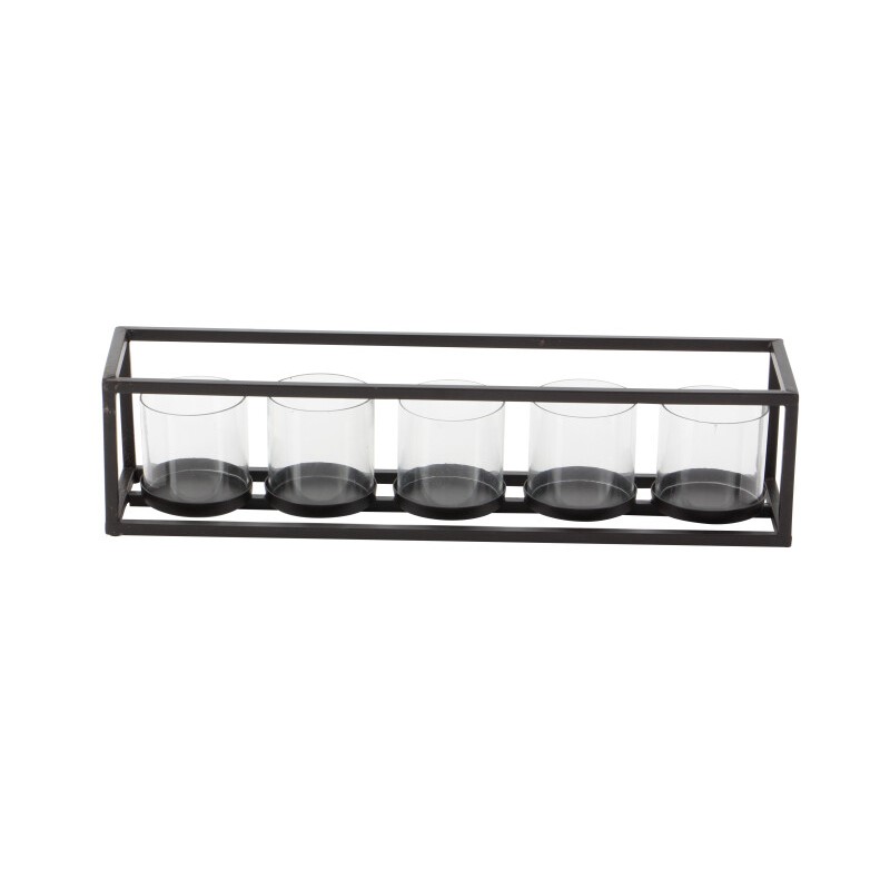 603141 Black Metal Contemporary Candlestick Holders, 5" x 22" x 5"