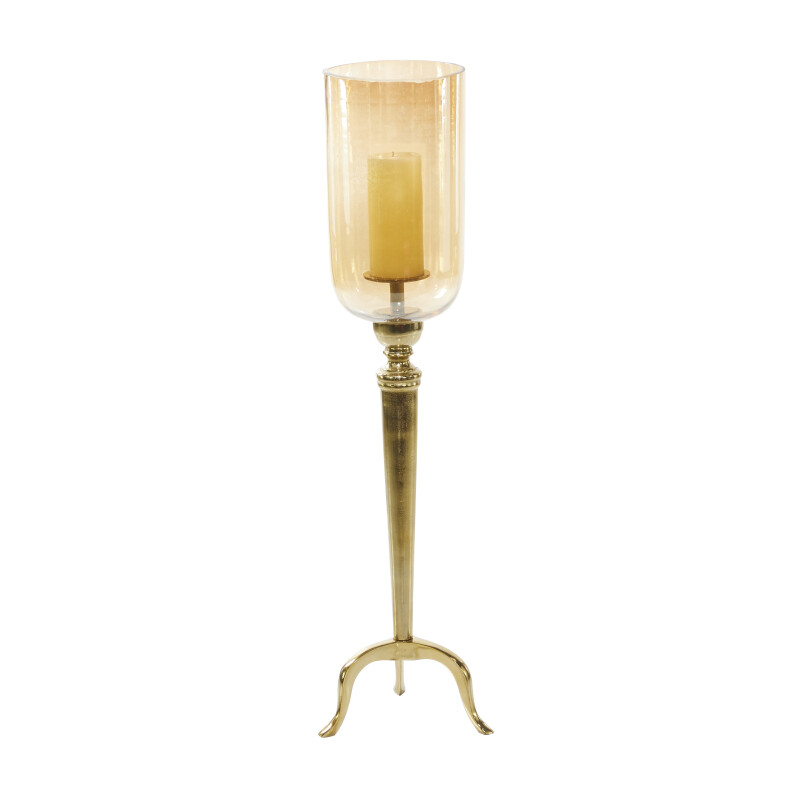 Gold Aluminum Traditional Hurricane Lamp, 34" x 9" x 9"