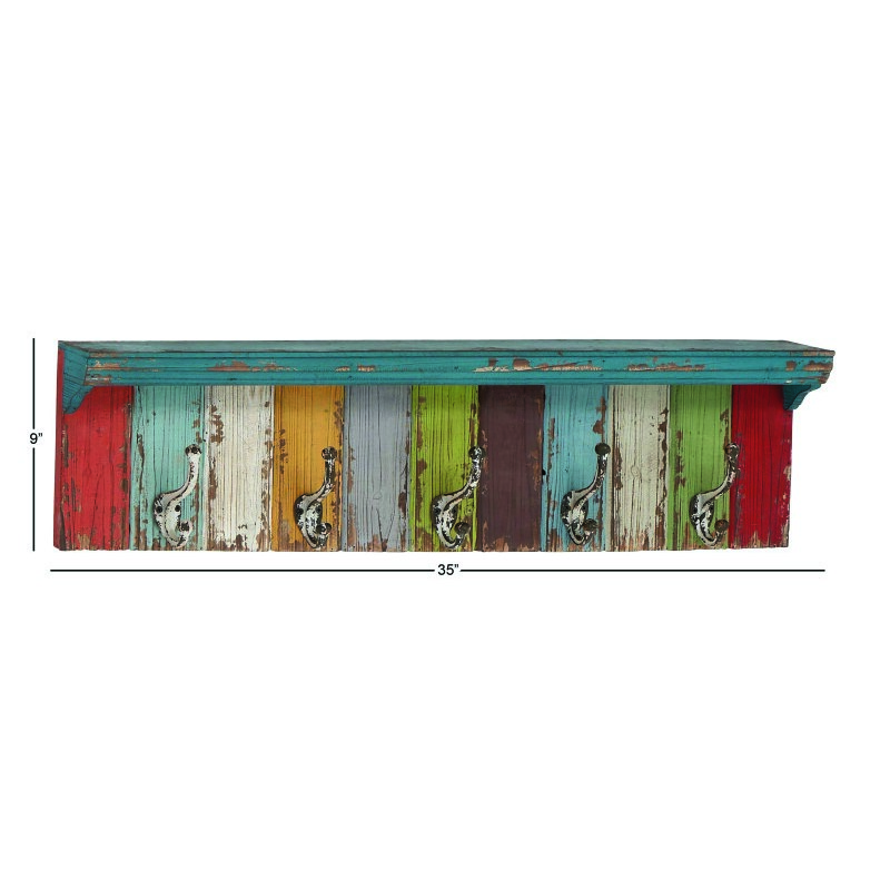 UMA 603299 Multi Color Wood Coastal Wall Hooks with Shelf 3