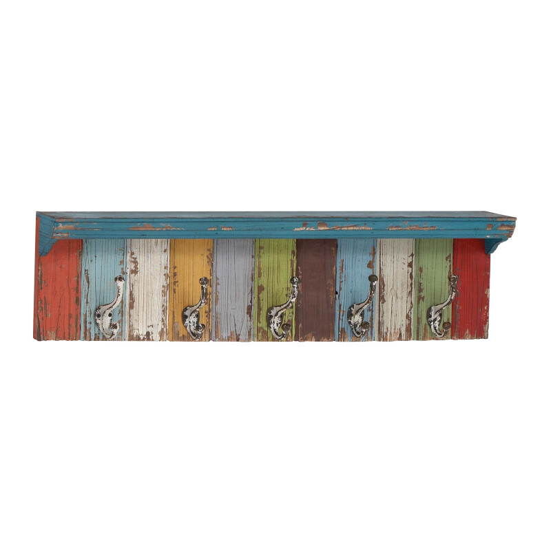UMA 603299 Multi Color Wood Coastal Wall Hooks with Shelf 6