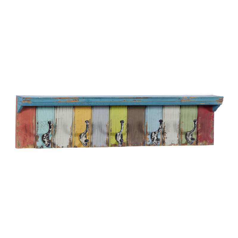 UMA 603299 Multi Color Wood Coastal Wall Hooks with Shelf 7