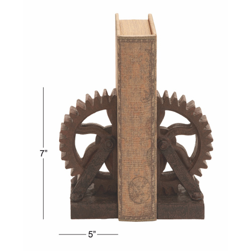 UMA 603324 Set of 2 Brown Polystone Industrial Gear Bookends 2