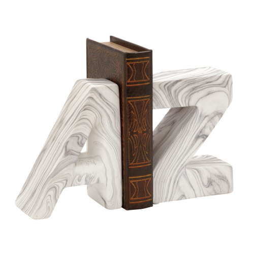 UMA 603747 CosmoLiving by Cosmopolitan Set of 2 White Dolomite Contemporary A Z Bookends 7