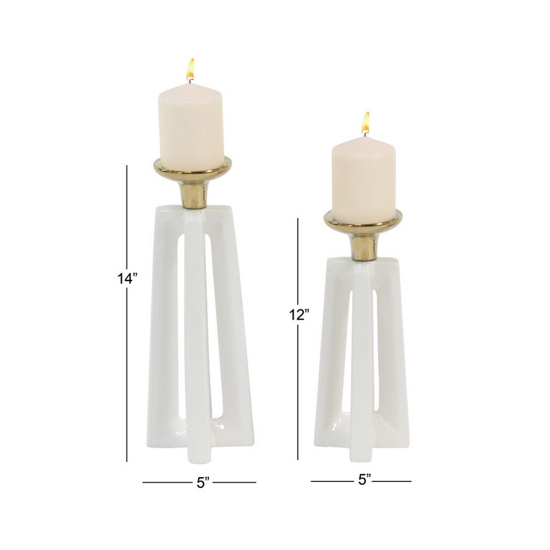 UMA 603770 CosmoLiving by Cosmopolitan Set of 2 White Ceramic Modern Candle Holder 3