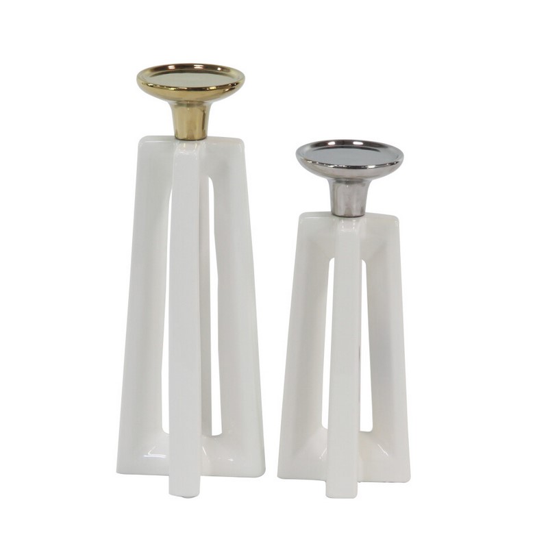 UMA 603770 CosmoLiving by Cosmopolitan Set of 2 White Ceramic Modern Candle Holder 8