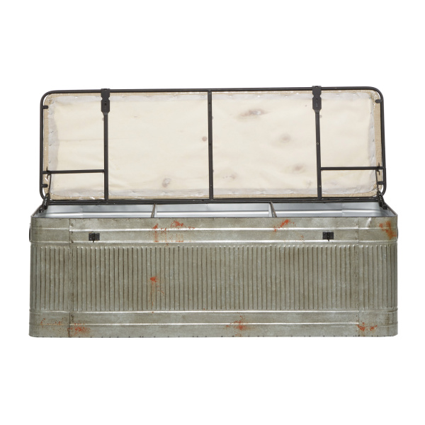 Uma 603856 Grey Metal And Fabric Farmhouse Storage Bench 13