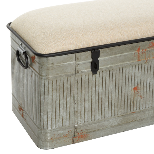 Uma 603856 Grey Metal And Fabric Farmhouse Storage Bench 15