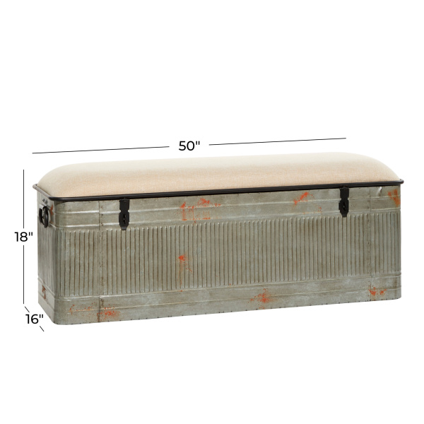 Uma 603856 Grey Metal And Fabric Farmhouse Storage Bench 8
