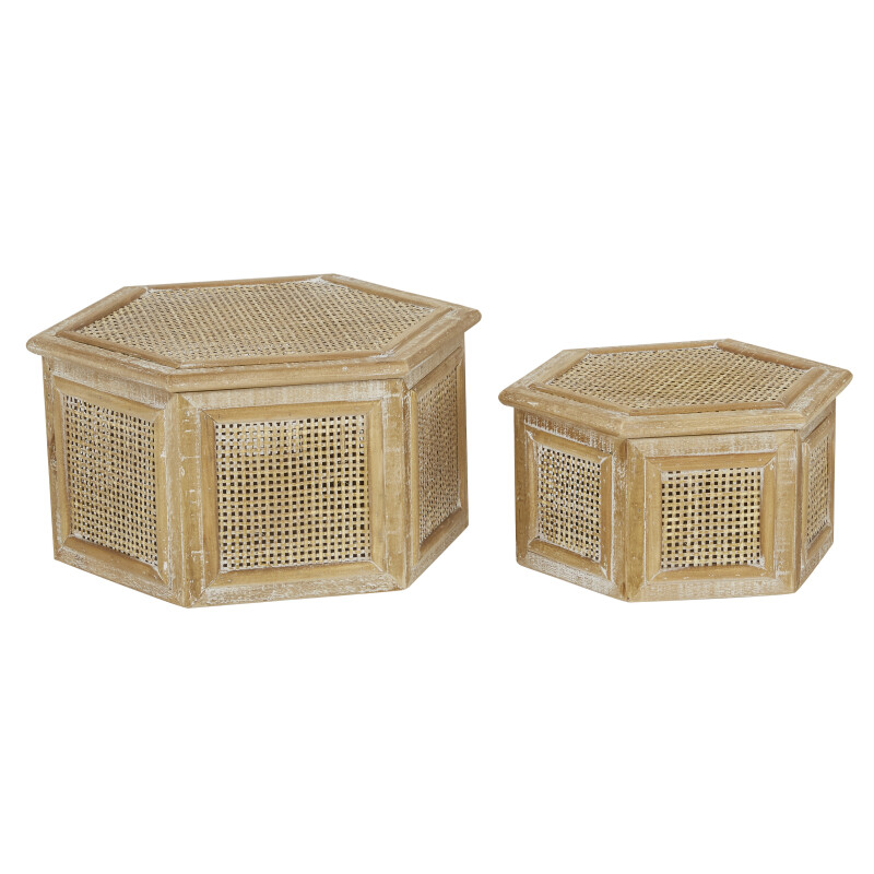603875 Set of 2 Brown Wood Country Cottage Box, 7", 11"