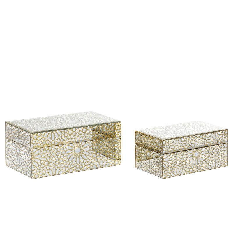 603928 CosmoLiving by Cosmopolitan Set of 2 Gold Wood Glam Box, 11", 9"