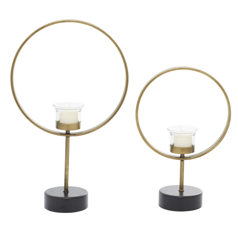 604020 Set of 2 Gold Metal Contemporary Candle Holder 15", 11"H